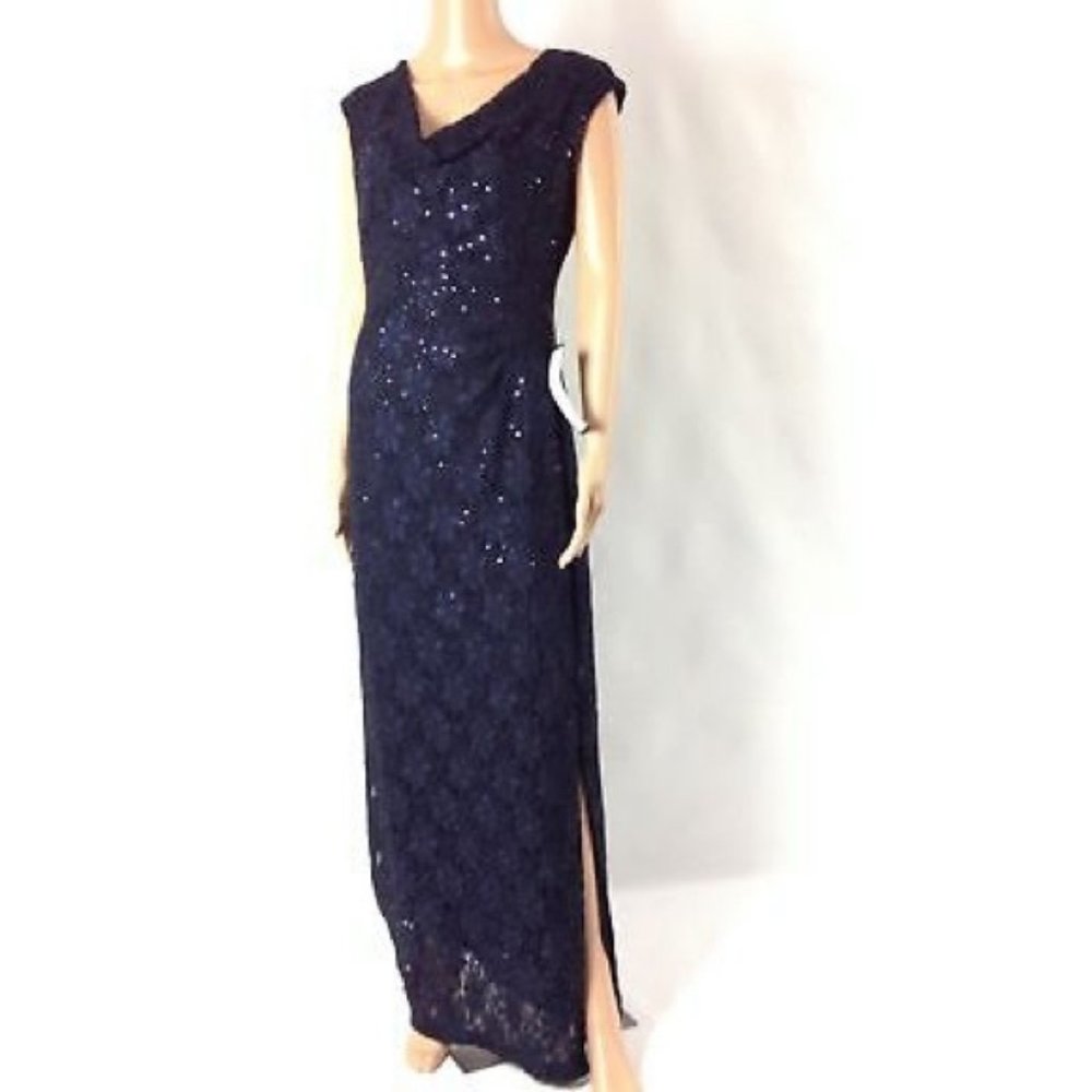 Connected Apparel Lace Sequin Gown Navy 6